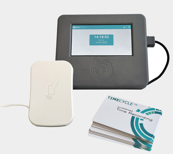 TimeCycle Terminal NFC Set mit CHIPDRIVE Time Recording 7.5, 10 Touch & Go Tokens und Kontaktlosleser